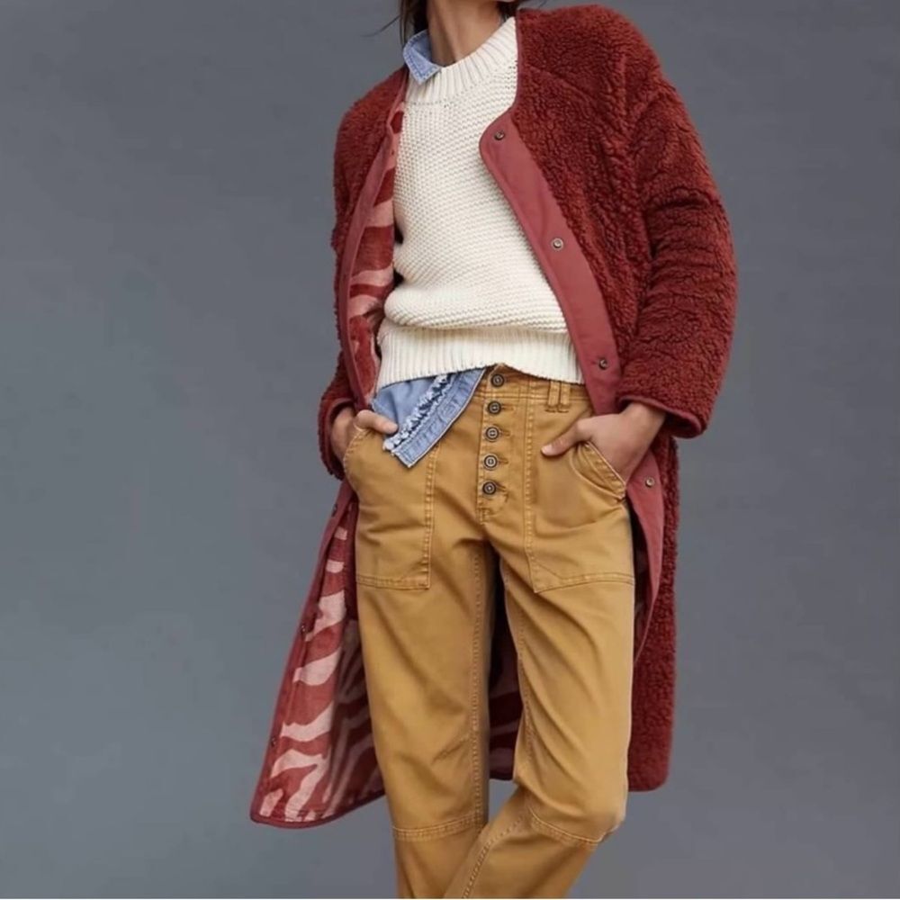 Anthropologie Women's Rust Red Fuzzy Teddy Coat Size Large NWT - Picture 10 of 10